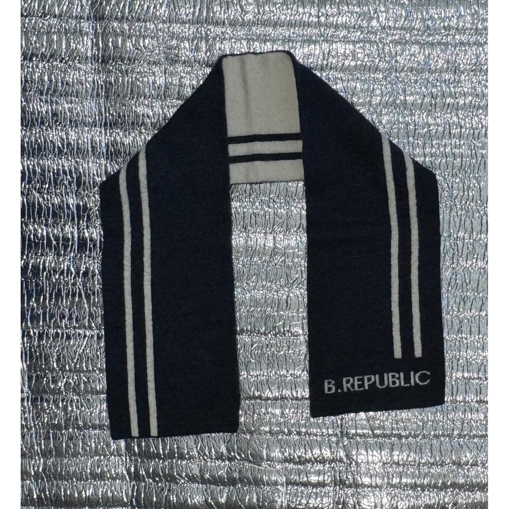 Banana Republic 100% Wool Scarf Navy Blue Gray Reversible Logo Knit B.REP
